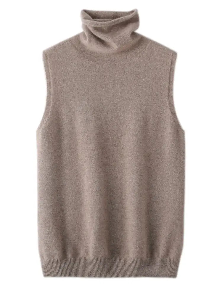 Women 100 Percent Merino Wool Sleeveless Turtleneck Vest Waistcoat Knitwear For Spring Autumn Winter Layering Fashion Tops