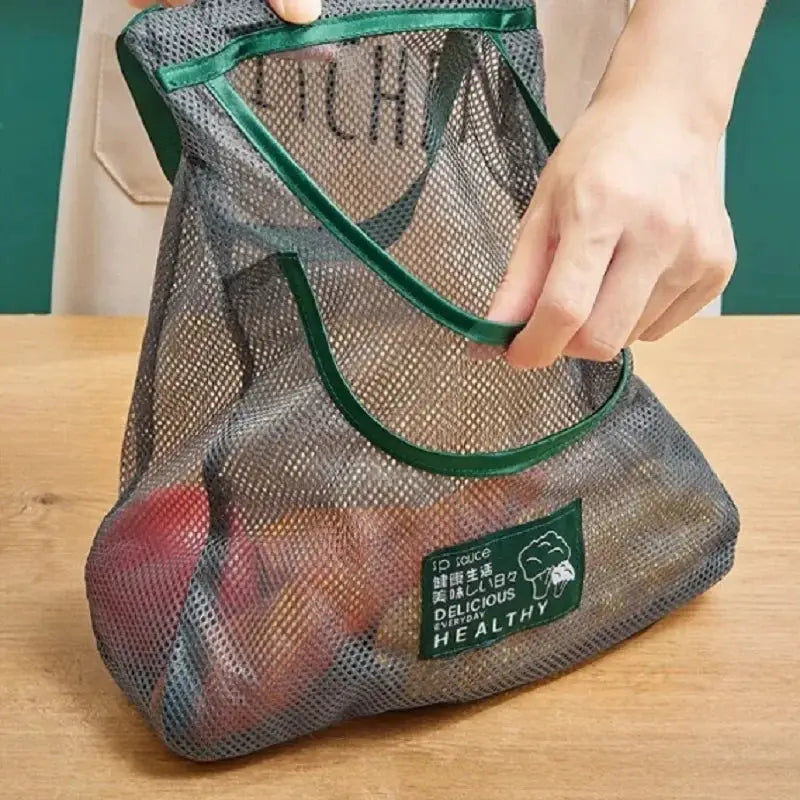 EcoMesh Reusable Hanging Mesh Storage Bags For Fresh Ginger Garlic Potatoes And Onions With Airflow Design