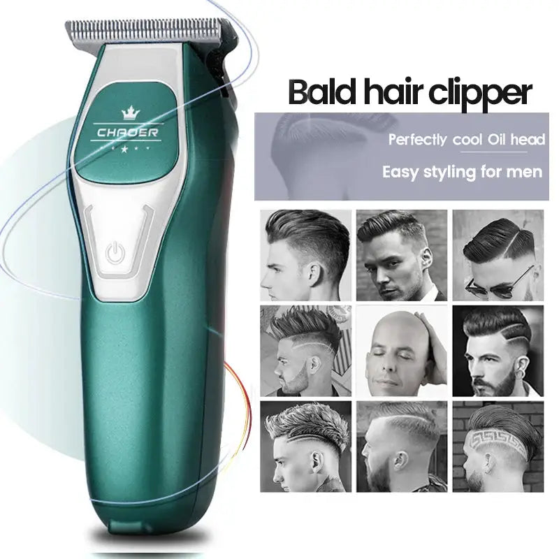 Professional green cordless hair clipper with T-blade for barber use