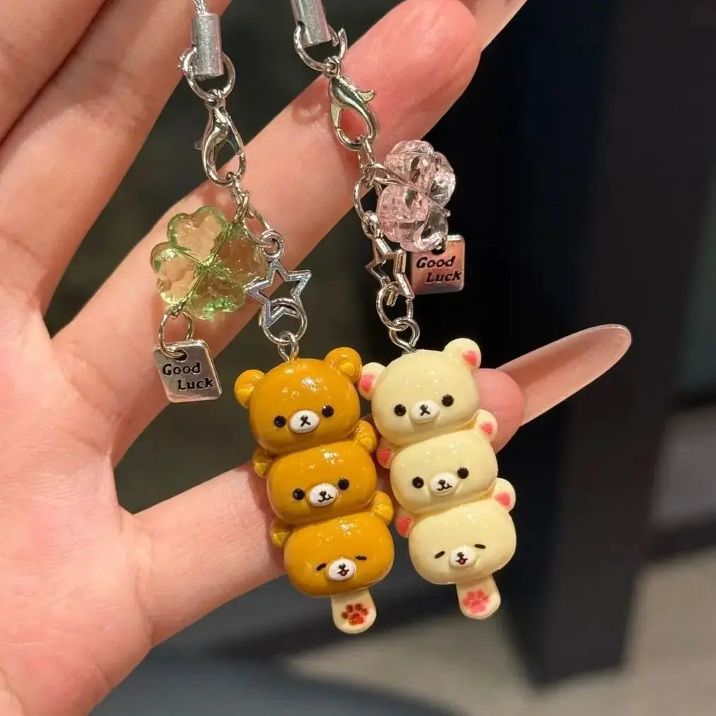 Cute Bear Phone Charms Pendant Kawaii Anime Keychain For Keys School Bag iPhone 17 Pro Max AirPods Korea Y2K Accessories