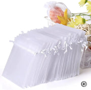 50 Pcs White Organza Gift Bags 7x9cm and 9x12cm Two Sizes for Jewelry Wedding Favors and Small Gifts