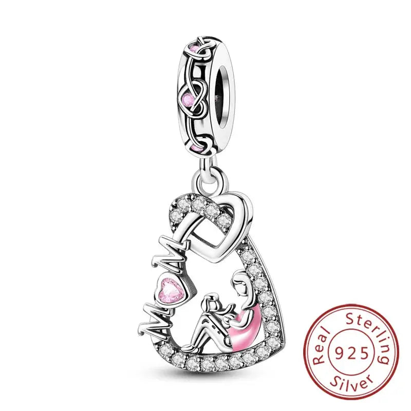 925 Sterling Silver Charms Beads Forever Love Heart Dangle For Bracelet Women Jewelry Gift Sister Family Life