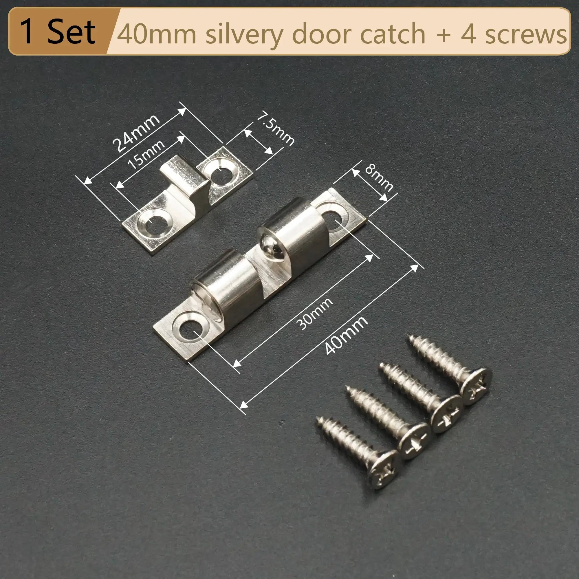 Cabinet door catch 40mm silver finish, Simples Market, includes 4 screws