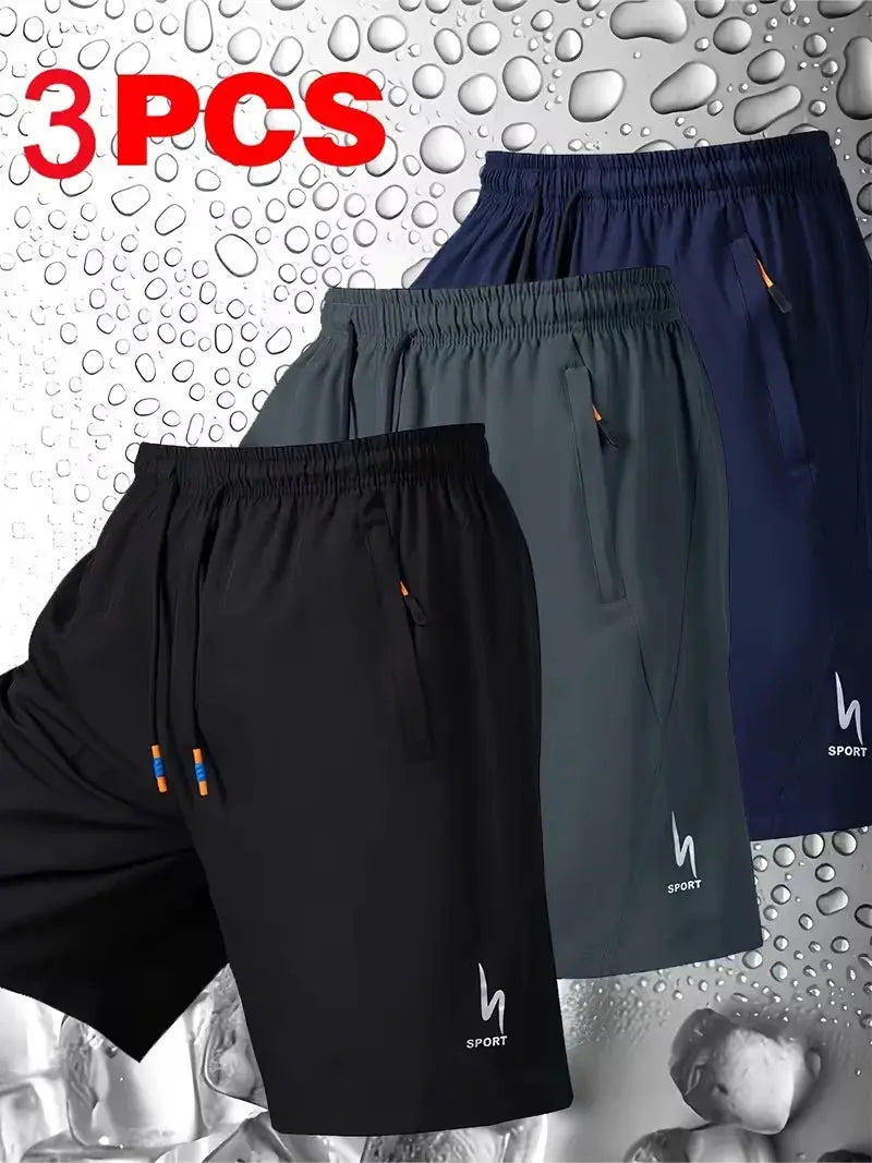 Men's summer sports shorts set - elastic waist, breathable fabric, in black, gray, teal, navy (4 pcs)