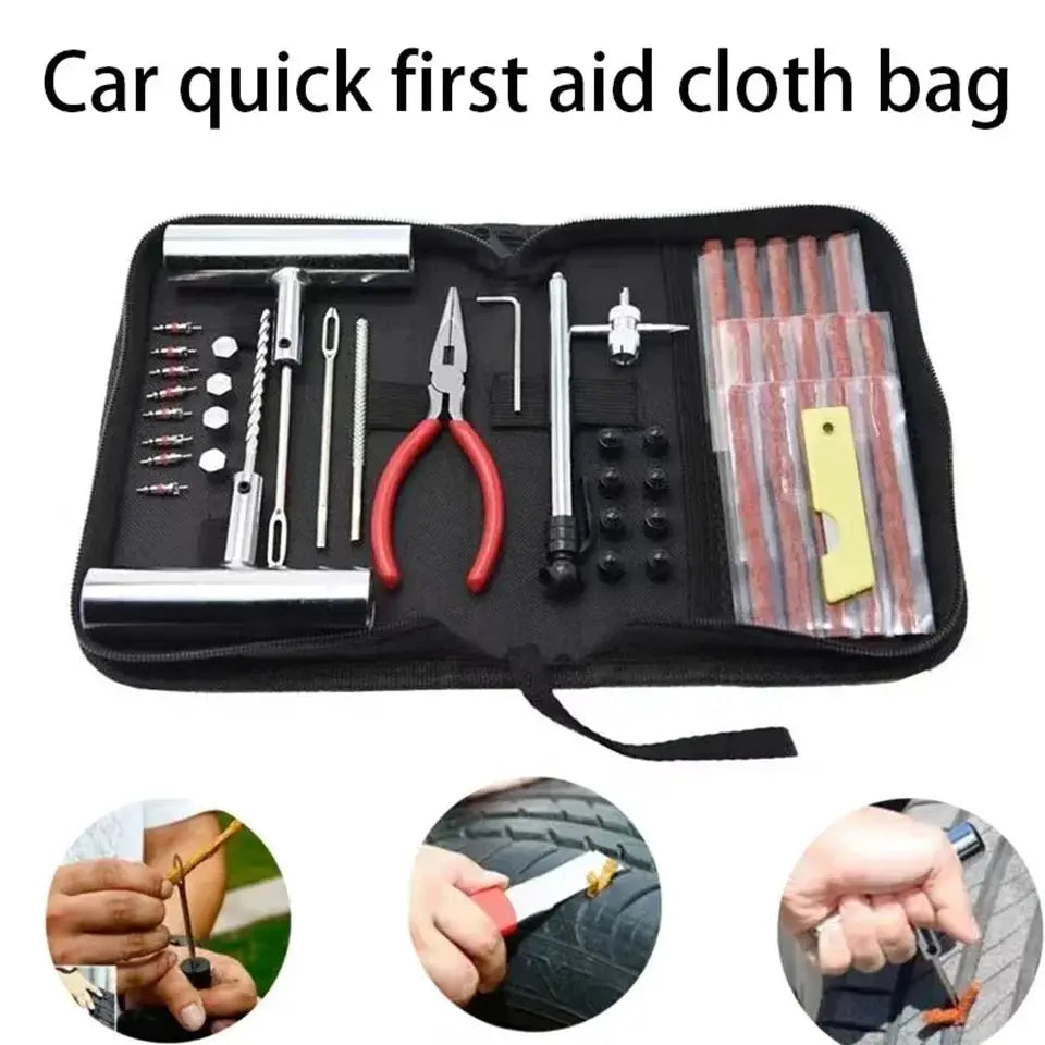 Tyre Repair Kit 45PCS by Simples Market in black zip case with car and motorcycle tire repair tools