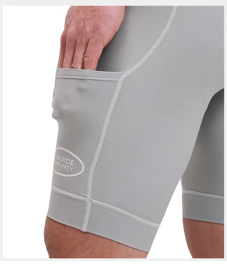 Men's gray high-waisted cycling bib shorts with side pocket for MTB riding
