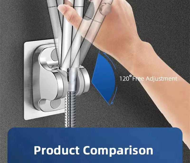 Simples Market universal shower head holder with suction cup, chrome finish, 360° adjustable wall mount.