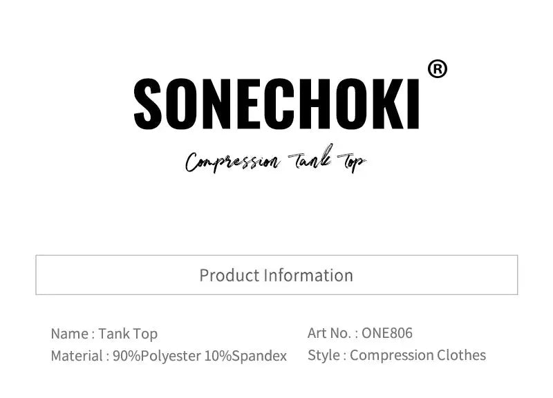 Compression tank top; SONECHOKI logo, men's sleeveless gym shirt with quick-dry fabric