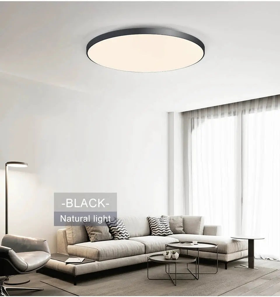 MARPOU smart round ceiling LED lamp with black rim; dimmable, remote-controlled living room light