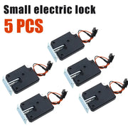Small electric cabinet lock, 5 pcs, black plastic housing with red and black wires