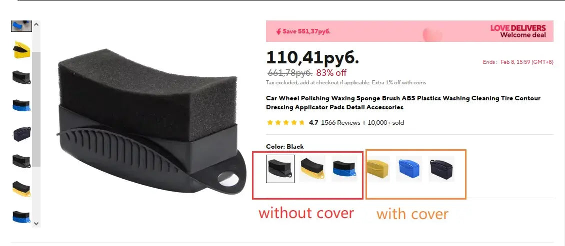 Car wheel polishing sponge brush by Simples Market, black ABS plastic body with foam pad