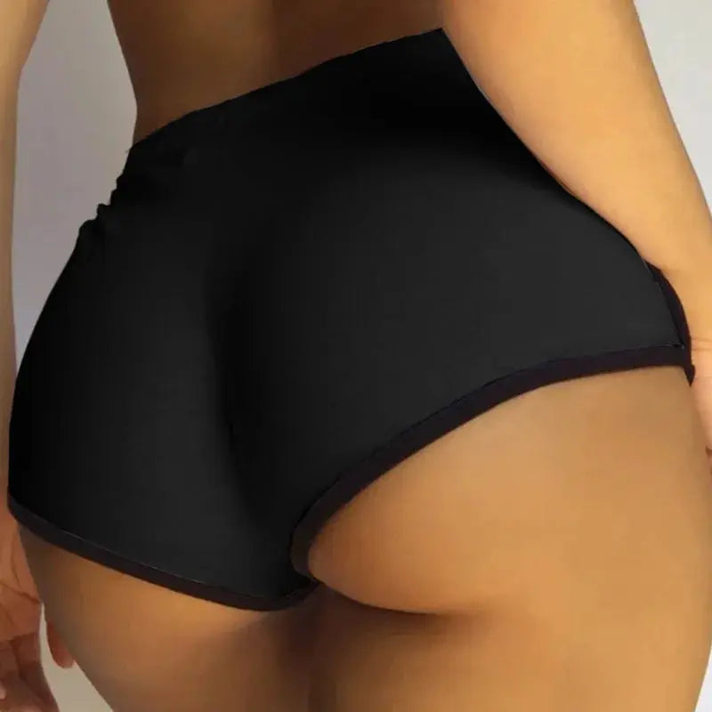 Women's black high-stretch gym shorts, slim-fit sportswear for running and casual wear