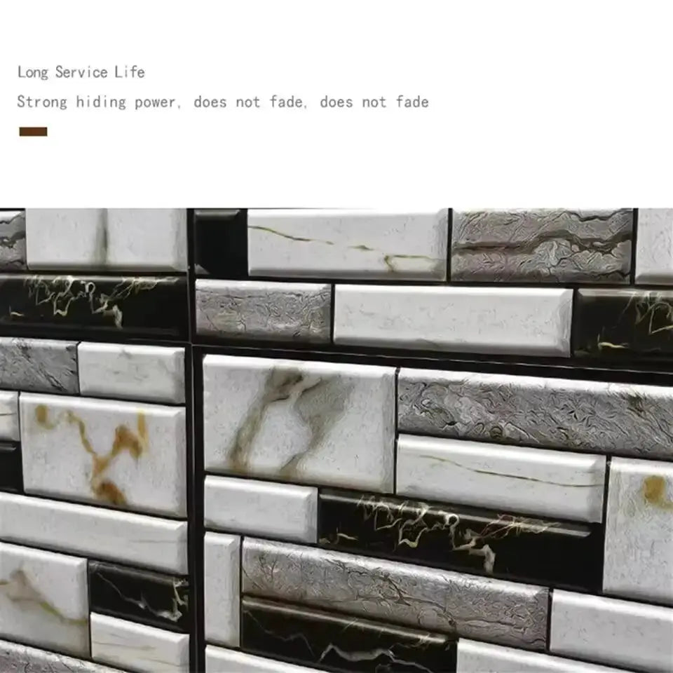 Self-adhesive tile wall sticker set; marble white/gray with gold veining (5/10pcs)