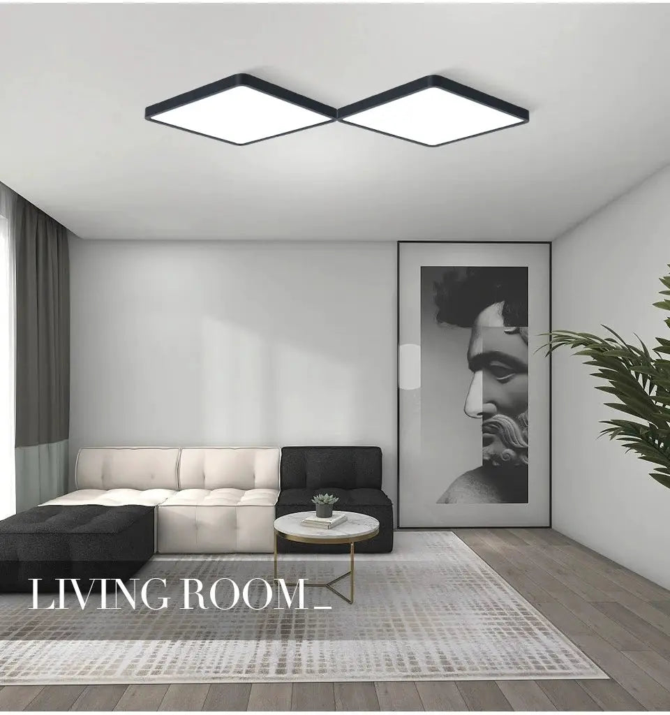 MARPOU ultra-thin square LED ceiling light, dual-panel black frames for living room