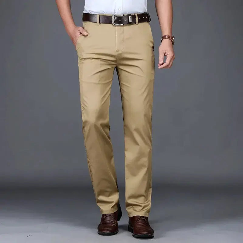Men's khaki straight-stretch business casual pants, office trousers, size 28–40