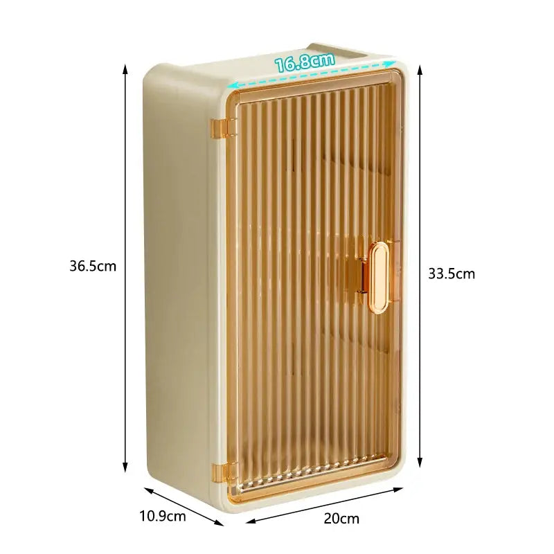 Bathroom shelf wall-mounted storage rack with amber ribbed door and beige plastic body