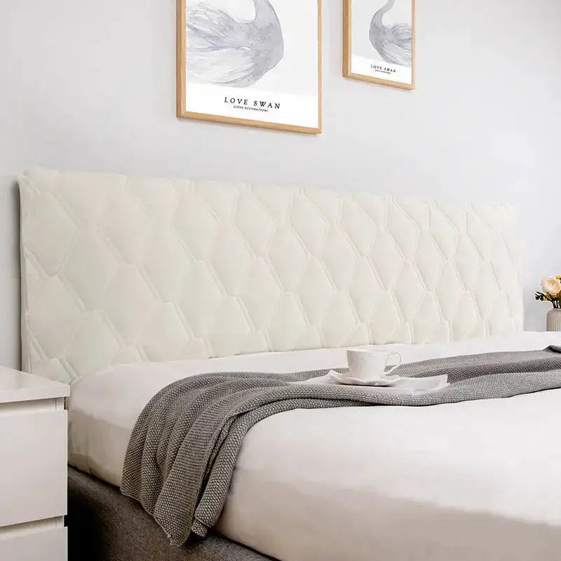 Velvet quilted headboard cover by Simples Market in ivory for bed dust protection