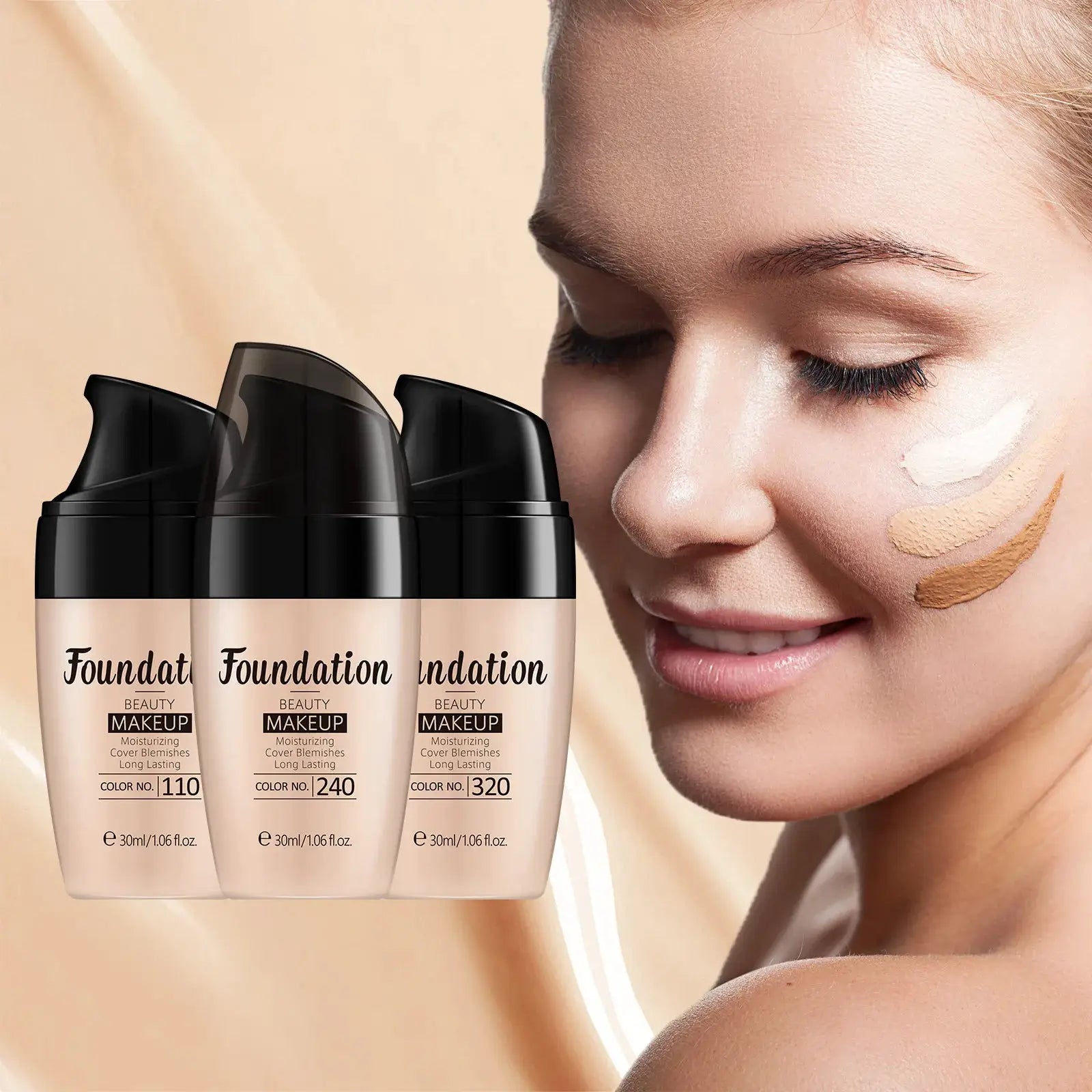 Laikou Liquid Foundation Multiple Shades Hydrating Natural Finish Creamy Full Coverage Makeup Base Longwear 30ml