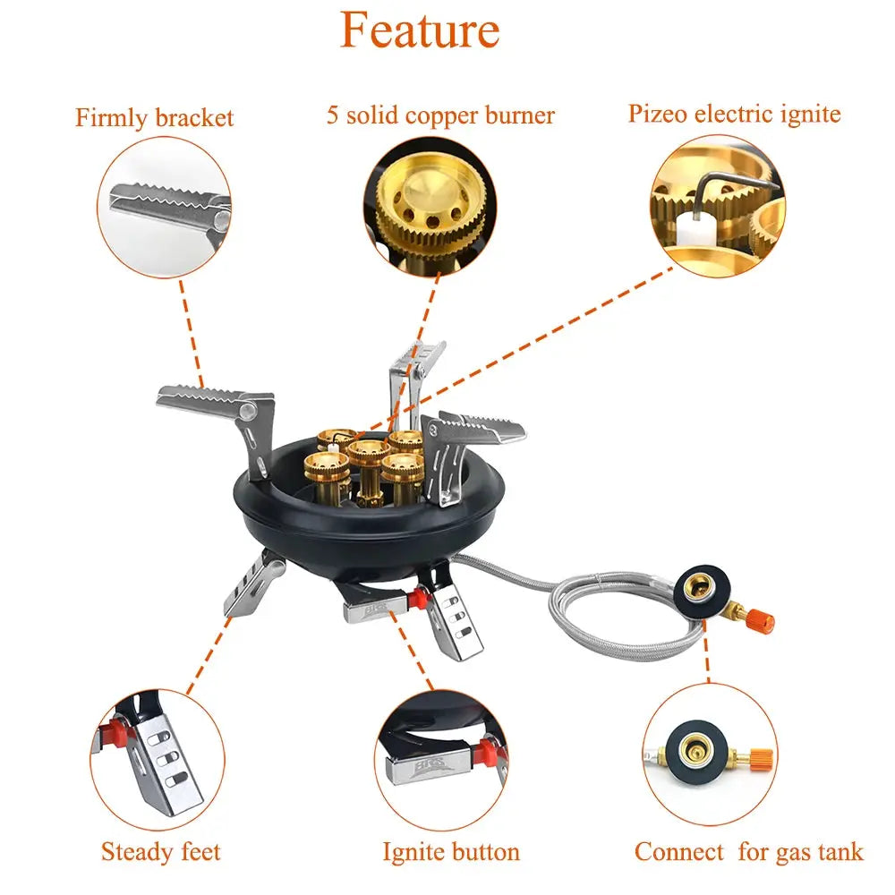 Camping Gas Stove High Pressure 16000W Hiking Burner with Piezo Ignition BRS201 Windshield Butane Stove for Travel