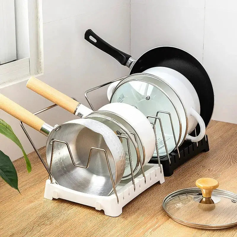 Expandable 6 Grid Kitchen Cabinet Organizer Rack For Pots Pans Cutting Boards Stainless Steel Drying And Storage Shelf