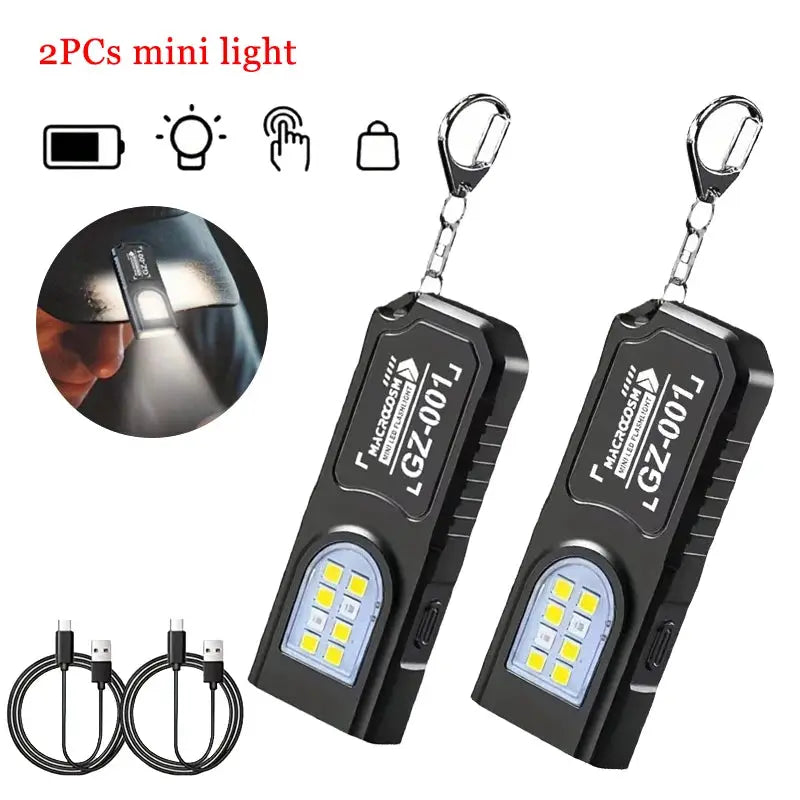 2-pack Simples Market mini COB LED keychain flashlights with USB-C rechargeable, black waterproof pocket lamps