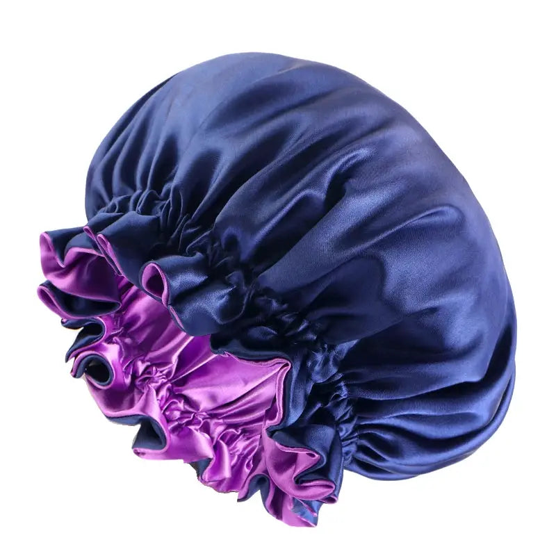 SilkNest Solid Elastic Double Layer Satin Bonnet Nightcap for Women with Gentle Sleep and Bath Hair Protection