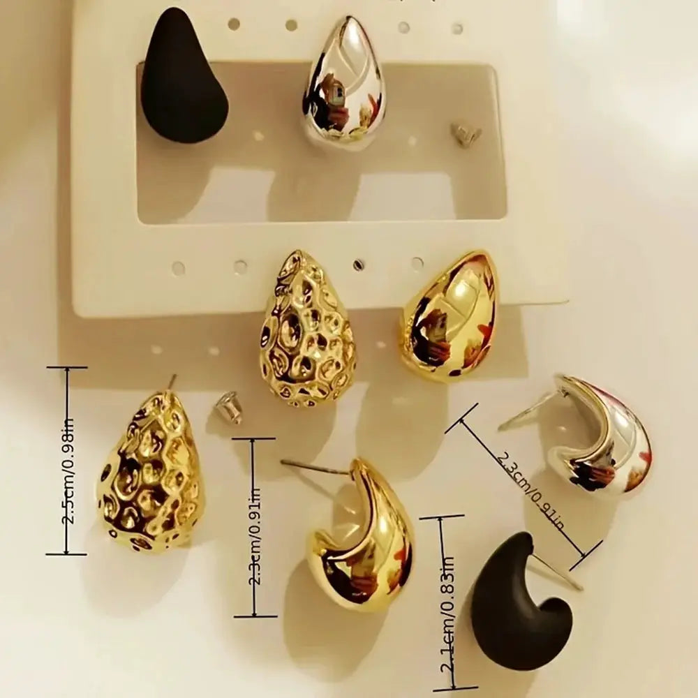 4 Pair Set Vintage Glossy Thick Acrylic Water Drop Stud Earrings For Women Fashion Tear Drop Party Jewelry
