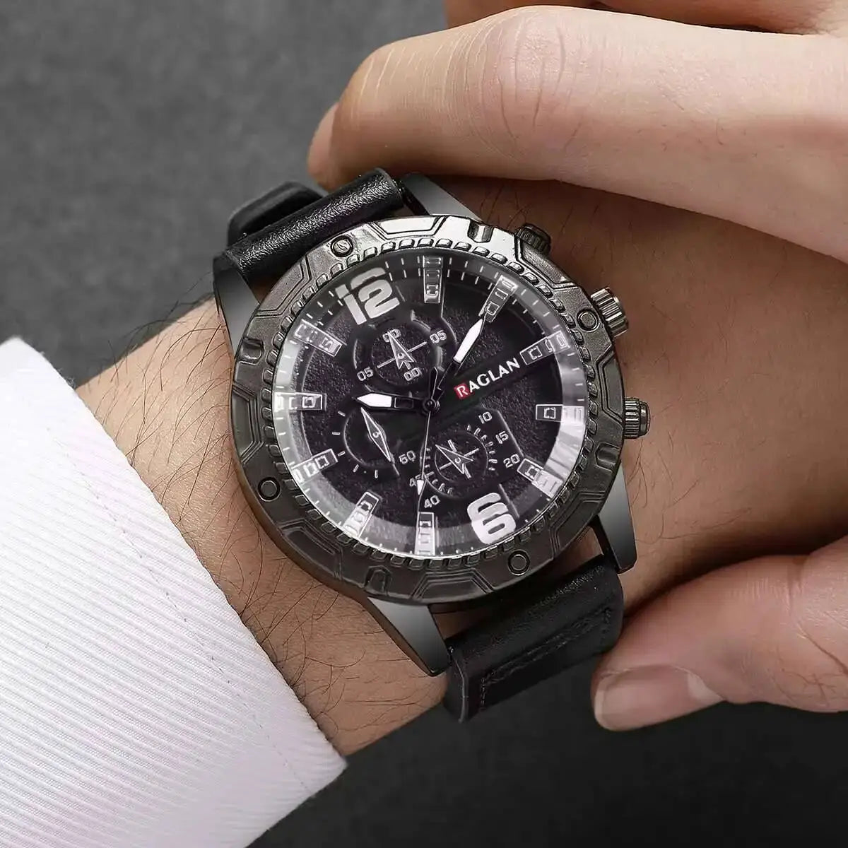 Mens Leather Strap Quartz Watch Large Dial Casual Sports Wristwatch With Arabic Numeral Markers