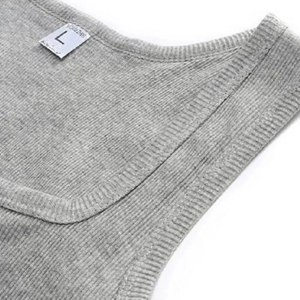 Gray cotton sleeveless T-shirt with ribbed crew neck, size L