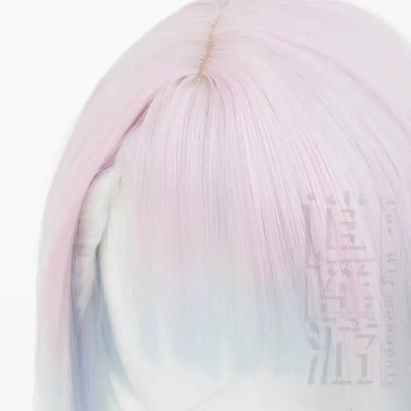 45cm Lucy Cosplay Wig multicolor gradient pastel pink to blue; heat resistant with wig cap
