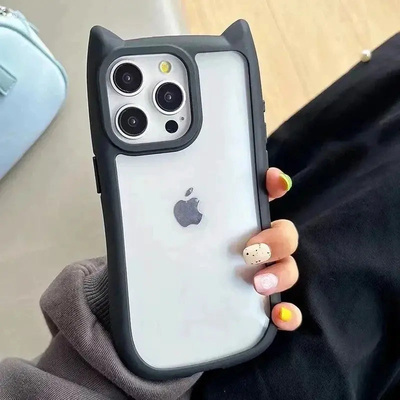 PurrTech Soft Silicone Cat Ear Case for iPhone 11 to 17 Pro Max Transparent Shockproof Back Cover