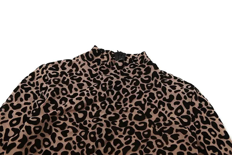 Kliou leopard print jumpsuit for women, full sleeves, round neck, Y2K hipster style