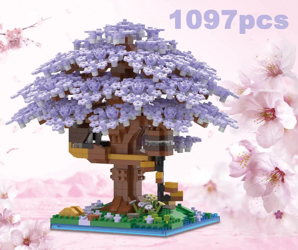 Pink Cherry Tree House Micro Particle Building Blocks Set For Kids Ages 6 And Up Difficult Assembly Classic Model