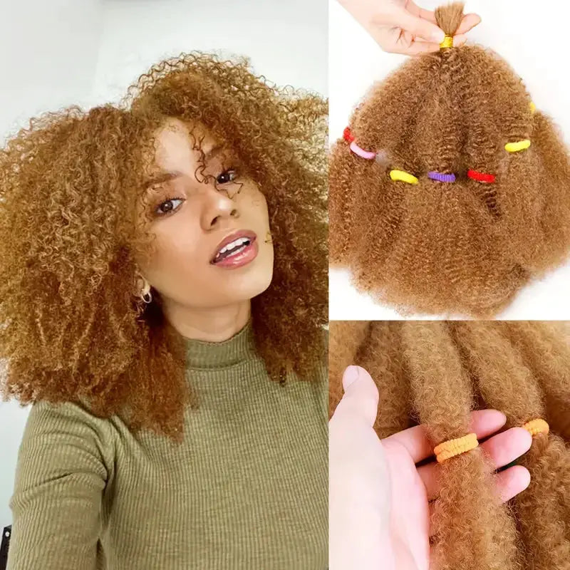 Afro Kinky Bulk Hair 12-inch synthetic Afro twist braiding hair, 1 pack (10 strands) in brown by Simples Market