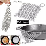 Simples Market stainless steel chain mail pot scrubber, 10x10 cm, for cookware and cast-iron pans.
