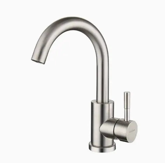 Gooseneck kitchen faucet, 304 stainless steel with brushed finish, single lever, swivel.