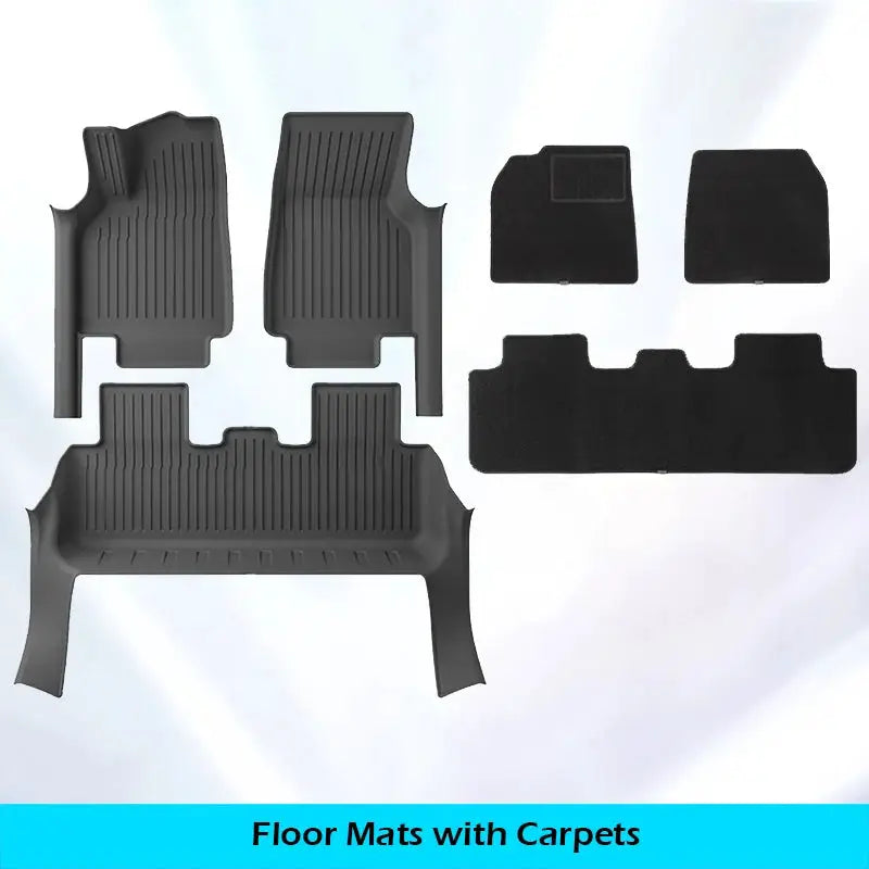 Simples Market floor mats set for Tesla Model Y, black all-weather rubber with carpeted sections