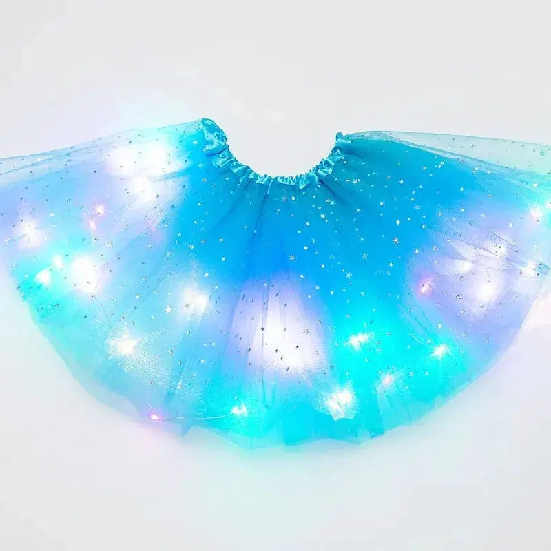 LED glowing blue tulle star skirt, mini tutu with built-in lights for party/dancewear