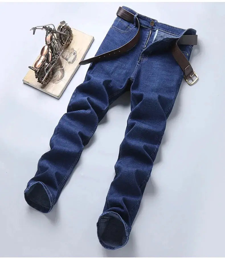 Men's blue stretch denim jeans, straight slim fit, Simples Market