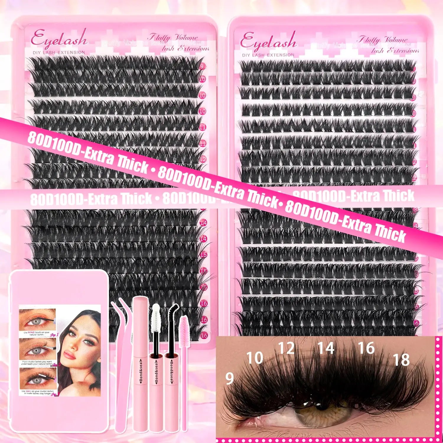 DIY Lash Extension Kit For Clusters And Individual Eyelashes 9 To 16mm Bond And Seal Wispy Natural Look