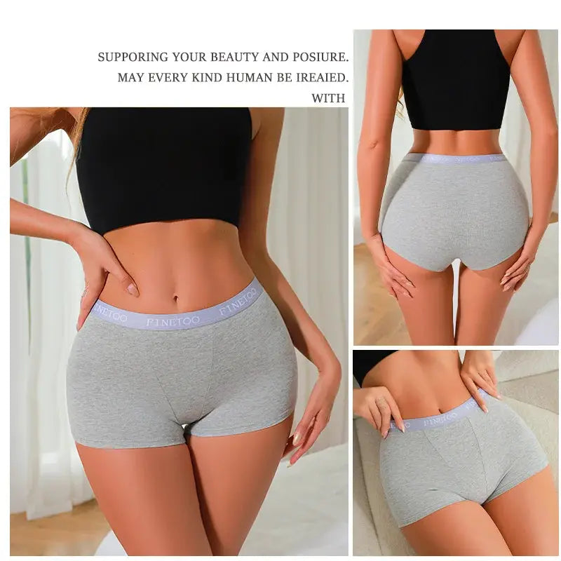 Women's cotton seamless boxer briefs, gray, Finetoo three-pack, sizes S–XXL