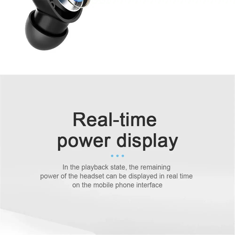 A6S wireless Bluetooth earphones with LED power display, black in-ear earbuds