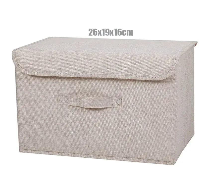 Storage box by Simples Market, washable cotton-linen fabric with lid, beige, 26x19x16cm