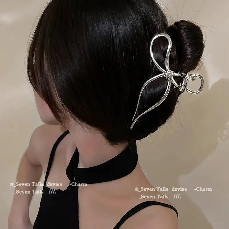 LuminaLocks Elegant Bow Metal Hair Claw Clips For Women With Secure Hold In Geometric Gold And Silver Finish