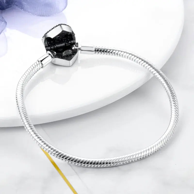 S925 Silver Plated Peach Heart Zircon Bracelet For Women Fit DIY Charms Beads Birthday Jewelry