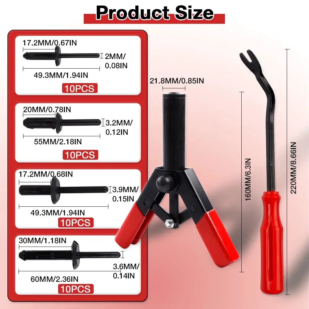 Plastic Rivet Gun Kit For Fastening Door Panels And Automotive Interiors With Nylon Blind Rivets
