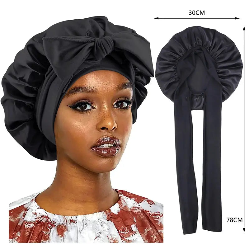 LuxeSatin Satin Sleeping Cap For Women With Wide Band Stretch Head Tie For Secure Nighttime Comfort
