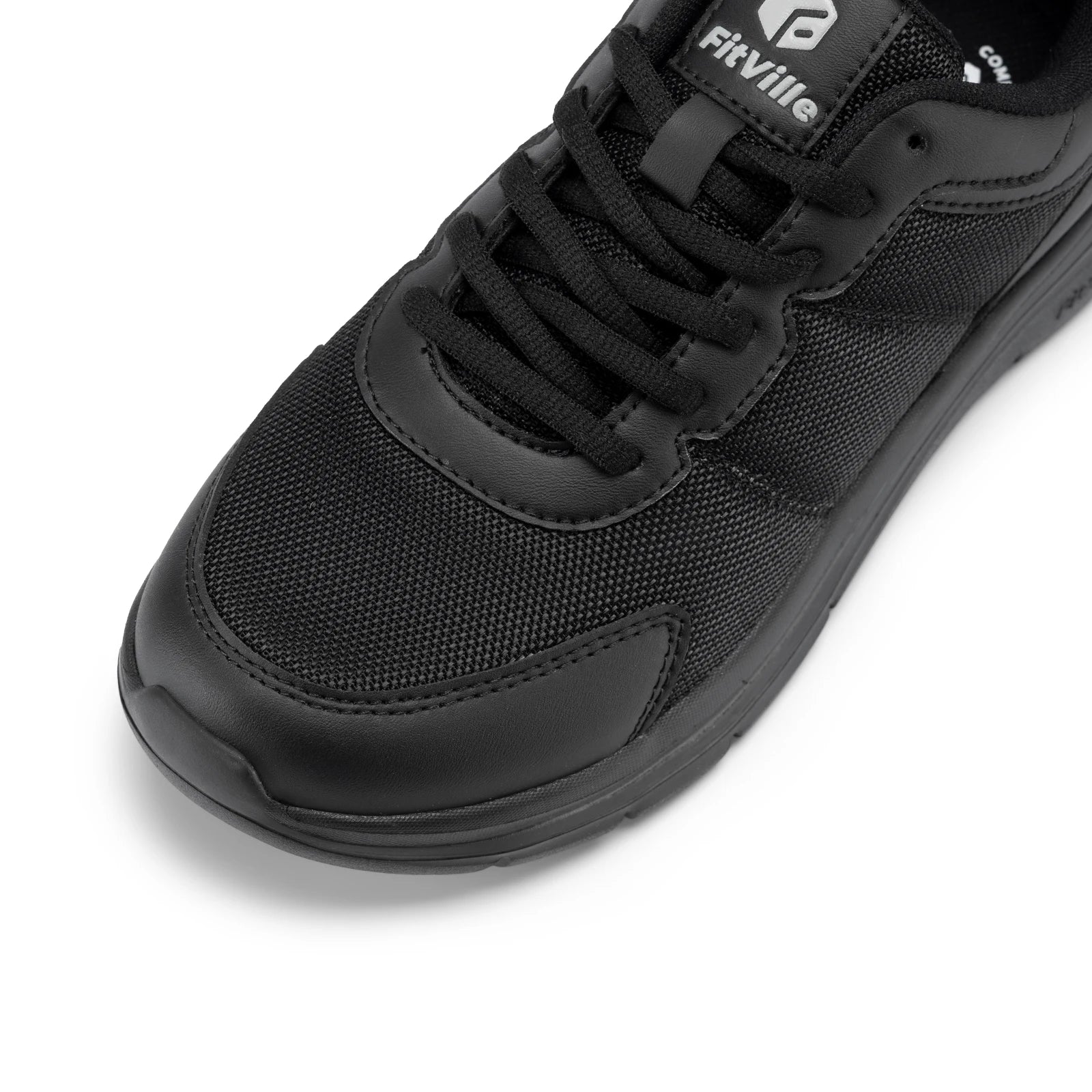 FitVille men's walking shoes, black mesh upper, wide width