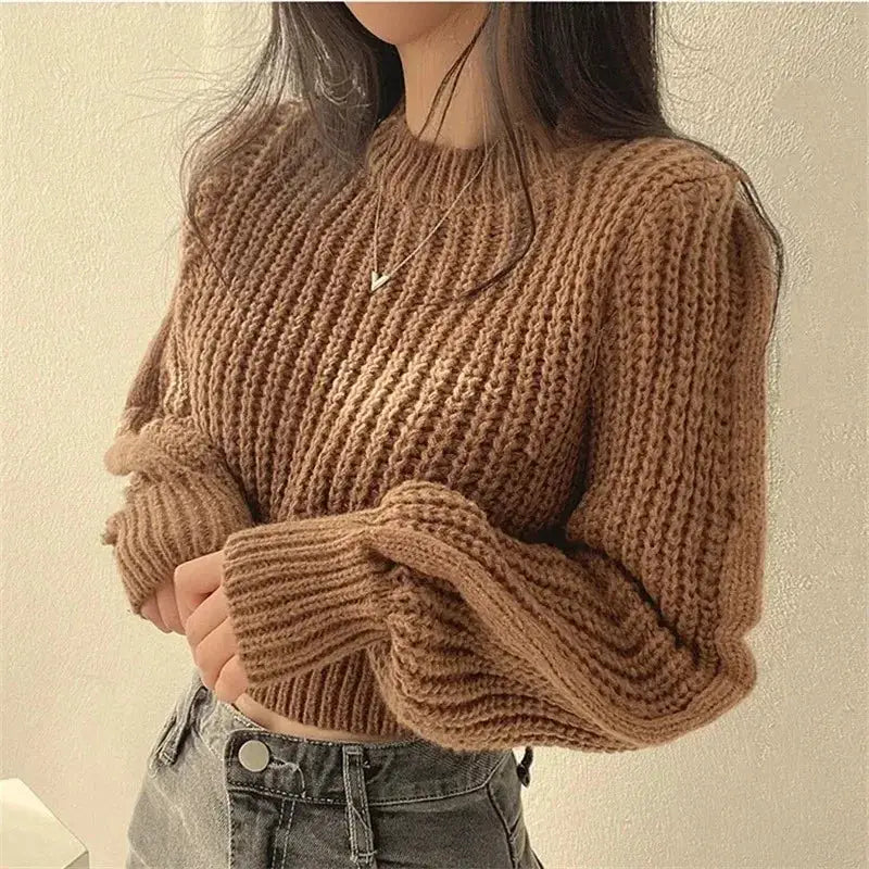 Loose Vintage Harajuku Lantern Sleeve Sweater For Women Soft Warm Knitwear Autumn Winter Fashion Top