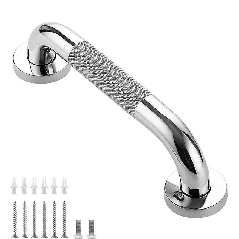 Chrome stainless steel bathroom tub grab bar with knurled anti-slip grip and mounting screws (300/400/500mm)